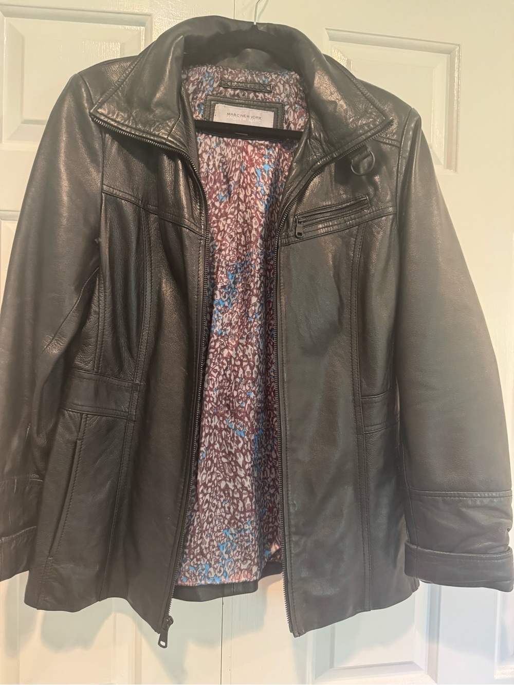 Marc New York Black Leather Jacket with Printed Lining